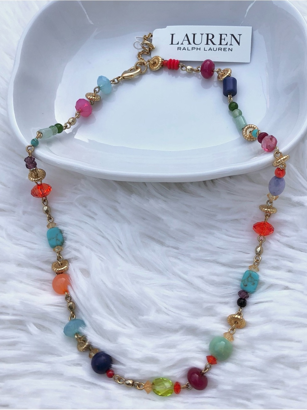 Lauren Ralph Lauren Multicolored Bead Necklace with Gold Accents